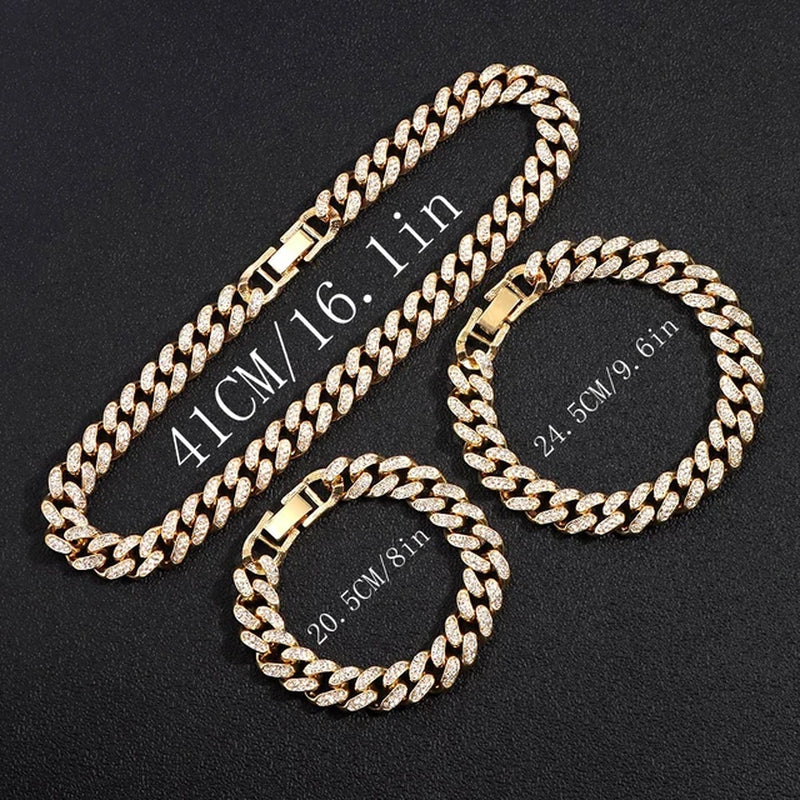 Iced Out Miami Curb Cuban Chain Necklace Fom Women Gold Color Bling Paved Rhinestones Cuban Link Choker Necklace Punk Jewelry