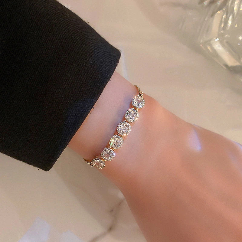 Luxurious Sparkling Adjustable Zircon Bracelets for Women New Gold Plated High Quality Bracelet Wedding Jewelry Birthday Gift