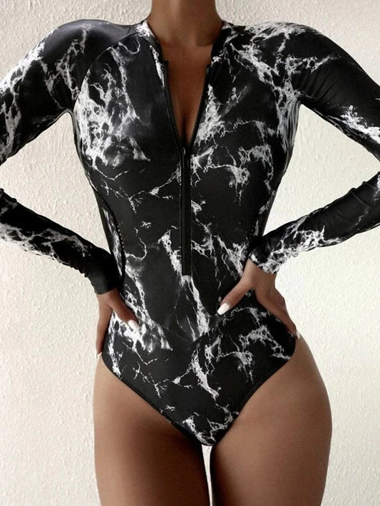 Women Swimwear Rashguard Surfing Suit Long Sleeve Swimsuit One Piece Summer Beach Wear Sun Protection